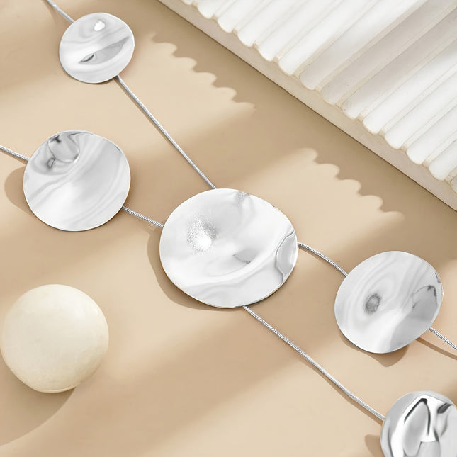 Textured Disc Necklace, Handmade Multi-layer Pendant Chain Women's Jewelry, Rust-proof And Hypoallergenic Designer Accessory For Party Daily Wear