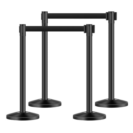 Stanchion Post, 4 Pcs Stanchions With Retractable Belts, Carbon Steel Black Stanchions Queue With Sand Injection Hollow Base, Crowd Control Barriers For Theaters, Parties, Weddings, Exhibitions