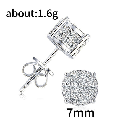 Hip Hop Sparkling Zircon Stud Earrings,4 Prong Setting, Bling Design,Unisex For Daily Wear And Parties