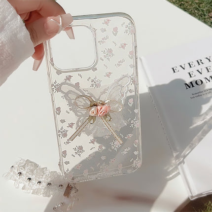 Aesthetic Embroidered Butterfly Flower Phone Case With A Transparent Lace Pendant