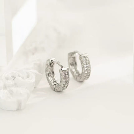 1 Pair Men's Hip Hop Zircon Hoop Earrings,Sparkling, Sleek Luxury,Versatile And Stylish