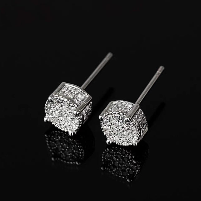 Hip Hop Sparkling Zircon Stud Earrings,4 Prong Setting, Bling Design,Unisex For Daily Wear And Parties