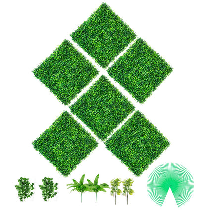 Artificial Boxwood Panels, 6 PCS 20\"x20\" Boxwood Hedge Wall Panels, PE Artificial Grass Backdrop Wall 1.6\", Privacy Hedge Screen For Decoration Of Outdoor, Indoor, Garden, Fence, And Backyard