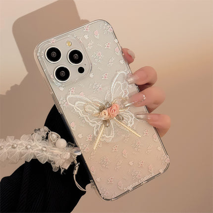 Aesthetic Embroidered Butterfly Flower Phone Case With A Transparent Lace Pendant