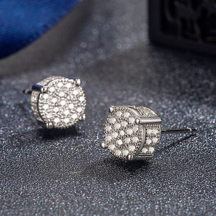 Hip Hop Sparkling Zircon Stud Earrings,4 Prong Setting, Bling Design,Unisex For Daily Wear And Parties