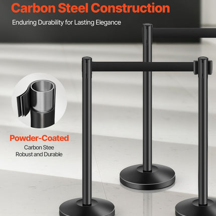 Stanchion Post, 4 Pcs Stanchions With Retractable Belts, Carbon Steel Black Stanchions Queue With Sand Injection Hollow Base, Crowd Control Barriers For Theaters, Parties, Weddings, Exhibitions