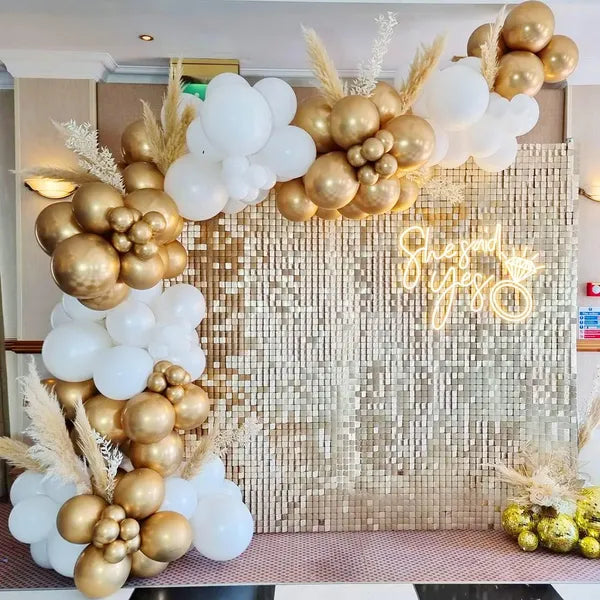 White And Gold Balloons Garland Kit, 124pcs White Metallic Gold Confetti Balloon Arch Kit For Wedding, Engagements Birthday Graduation Baby Shower Celebrations Anniversary Party Decorations