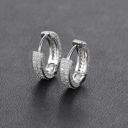 1 Pair Men's Hip Hop Zircon Hoop Earrings,Sparkling, Sleek Luxury,Versatile And Stylish