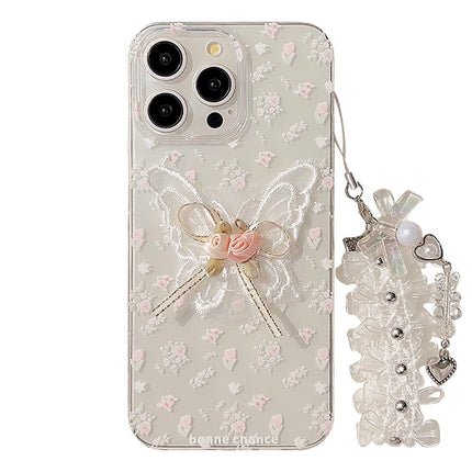 Aesthetic Embroidered Butterfly Flower Phone Case With A Transparent Lace Pendant