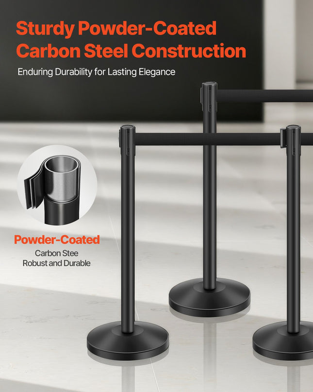 Stanchion Post, 6 Pcs Stanchions With Retractable Belts, Carbon Steel Black Stanchions Queue With Sand Injection Hollow Base, Crowd Control Barriers For Theaters, Parties, Weddings, Exhibitions