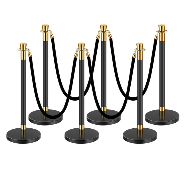 Stanchions And Velvet Ropes, 6 Pcs Crowd Control Barriers With 4 Black Velvet Ropes, Stainless Steel Stanchion Post Queue With Sand Injection Hollow Base For Theater, Wedding, Party Supplies