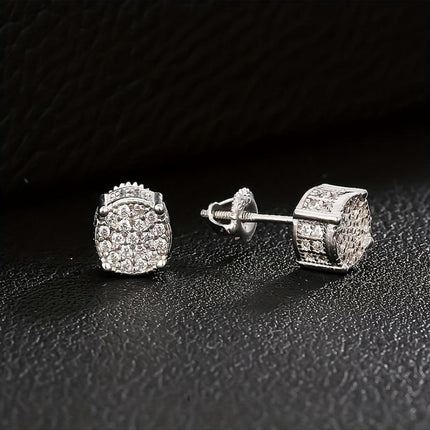 Hip Hop Sparkling Zircon Stud Earrings,4 Prong Setting, Bling Design,Unisex For Daily Wear And Parties
