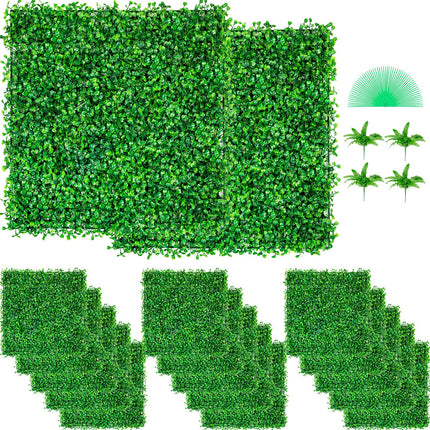 Artificial Boxwood Panel UV 48pcs Artificial Hedge Artificial Grass Backdrop Wall 10X10" 4cm Boxwood Panel Panels Fake Hedge For Decor Privacy Fence Indoor Outdoor Garden Backyard