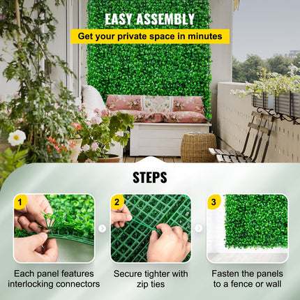 Artificial Boxwood Panel UV 48pcs Artificial Hedge Artificial Grass Backdrop Wall 10X10" 4cm Boxwood Panel Panels Fake Hedge For Decor Privacy Fence Indoor Outdoor Garden Backyard